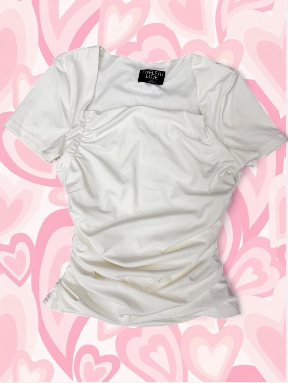 Twelfth Love White Ruched Short Sleeve Top | Size S | NWT